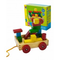 Wooden Pull-along Wagon with Building Blocks
